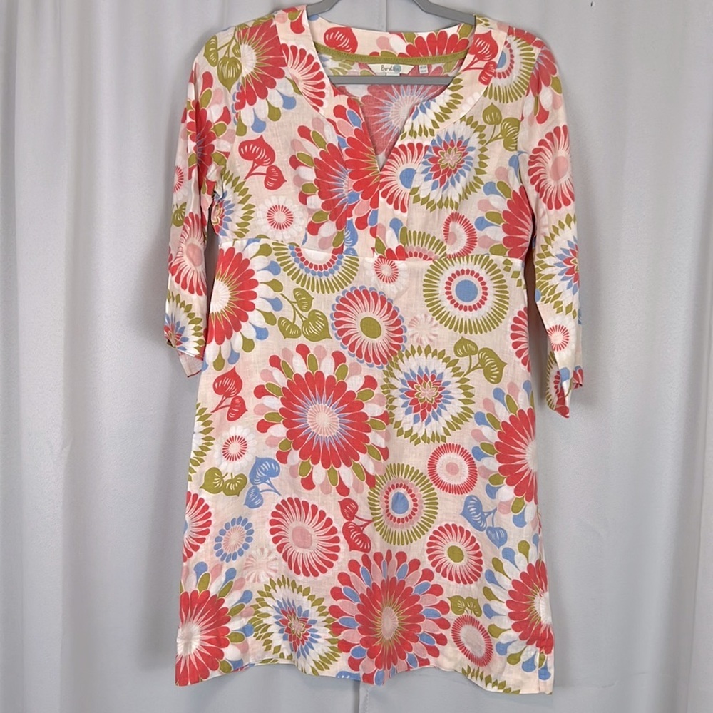 Boden Floral Tunic Dress in Coral, Olive & Blue